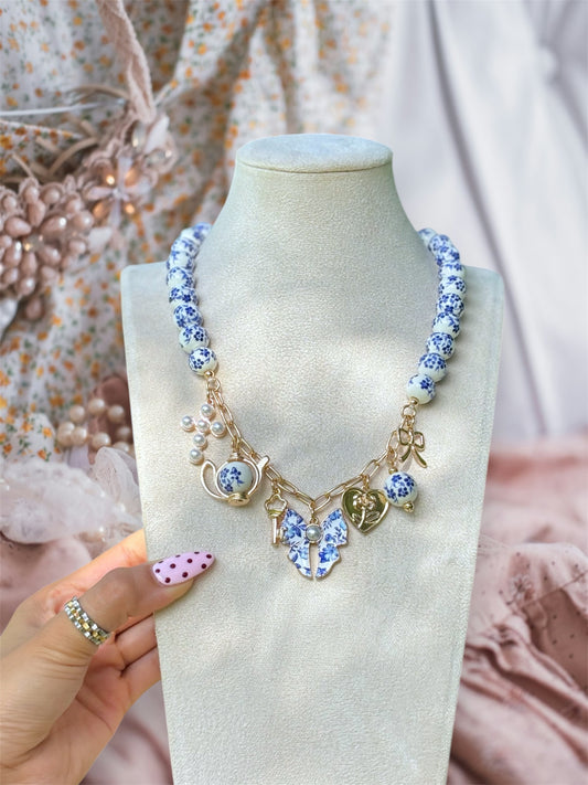 Blue & White Porcelain Charm Necklace